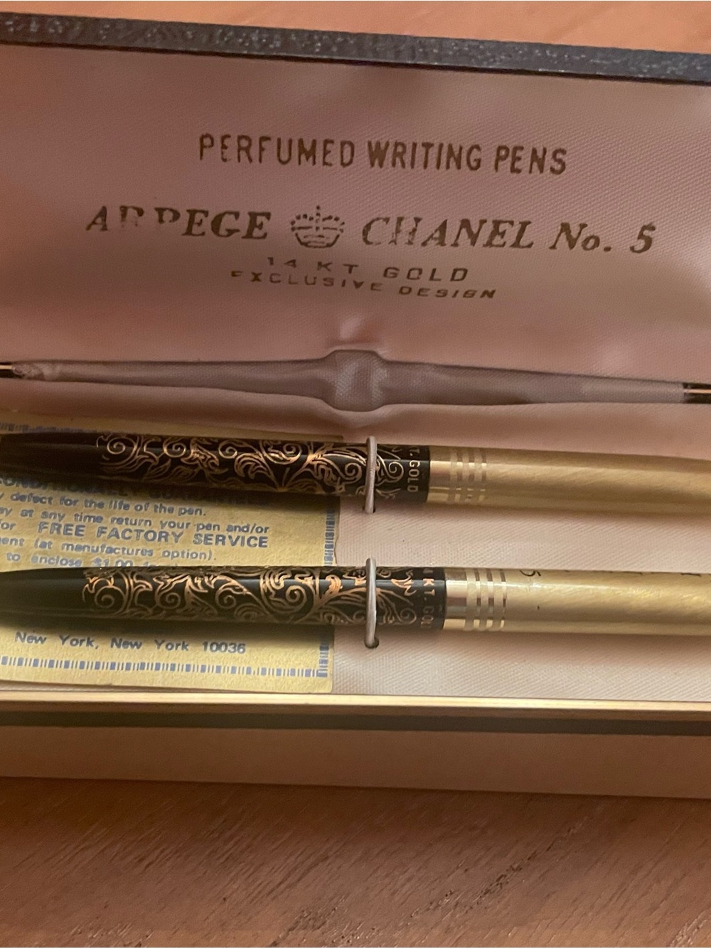 Vintage CHANEL No 5 Ink Set 14 Kt Gold Perfumed Writing Pens